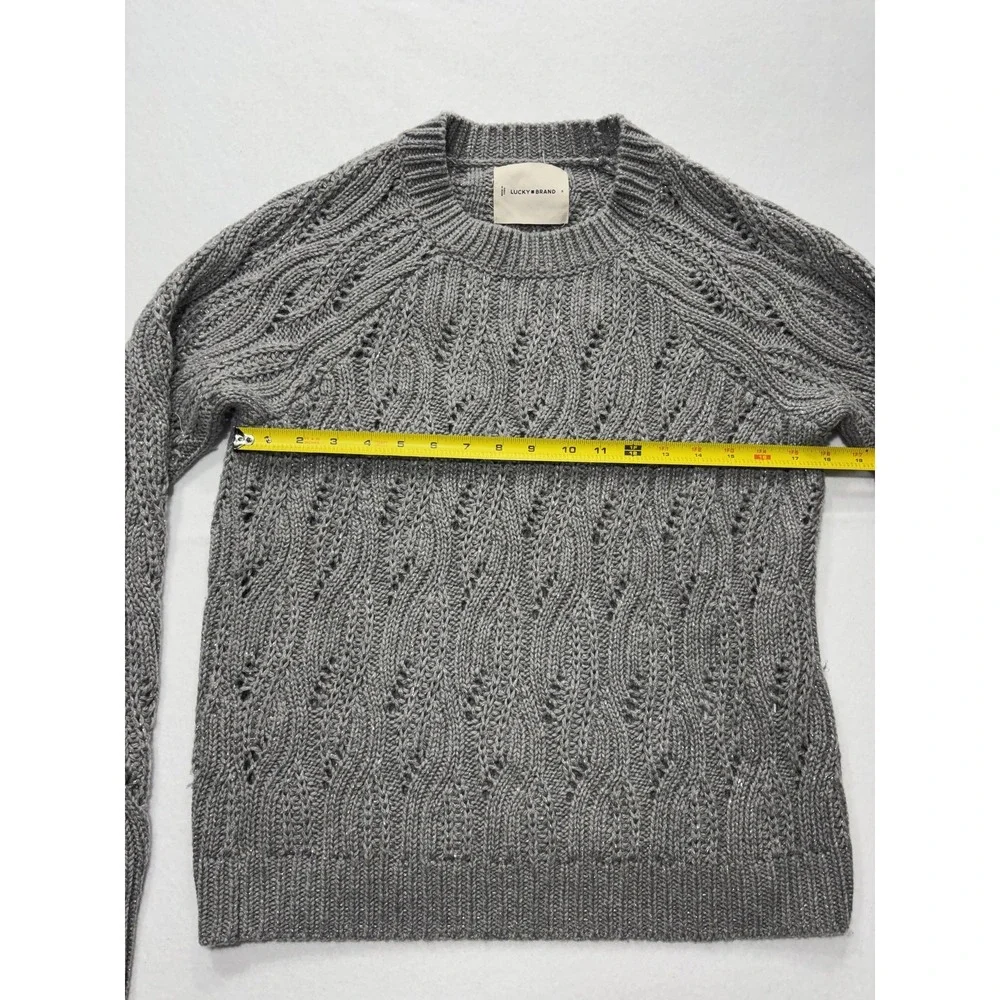 Lucky Brand Sweater Womens Small Gray Open Knit Crew Neck Raglan Glitter Alpaca - Picture 6 of 13